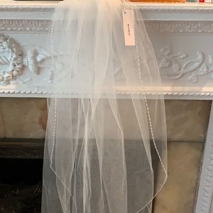 Pearl, beaded Off White wedding veil - 46” inches